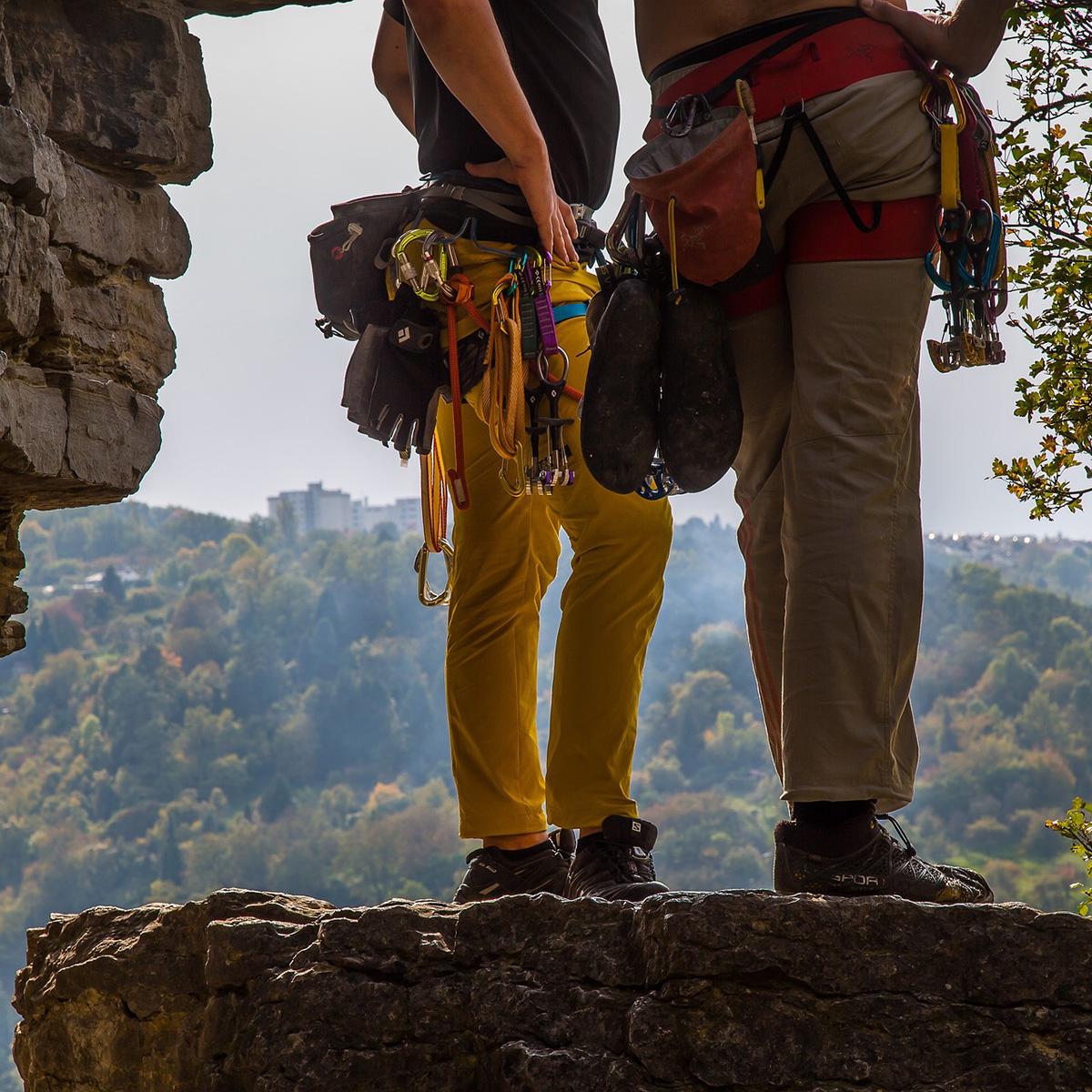 rock climbers with their harnesses on