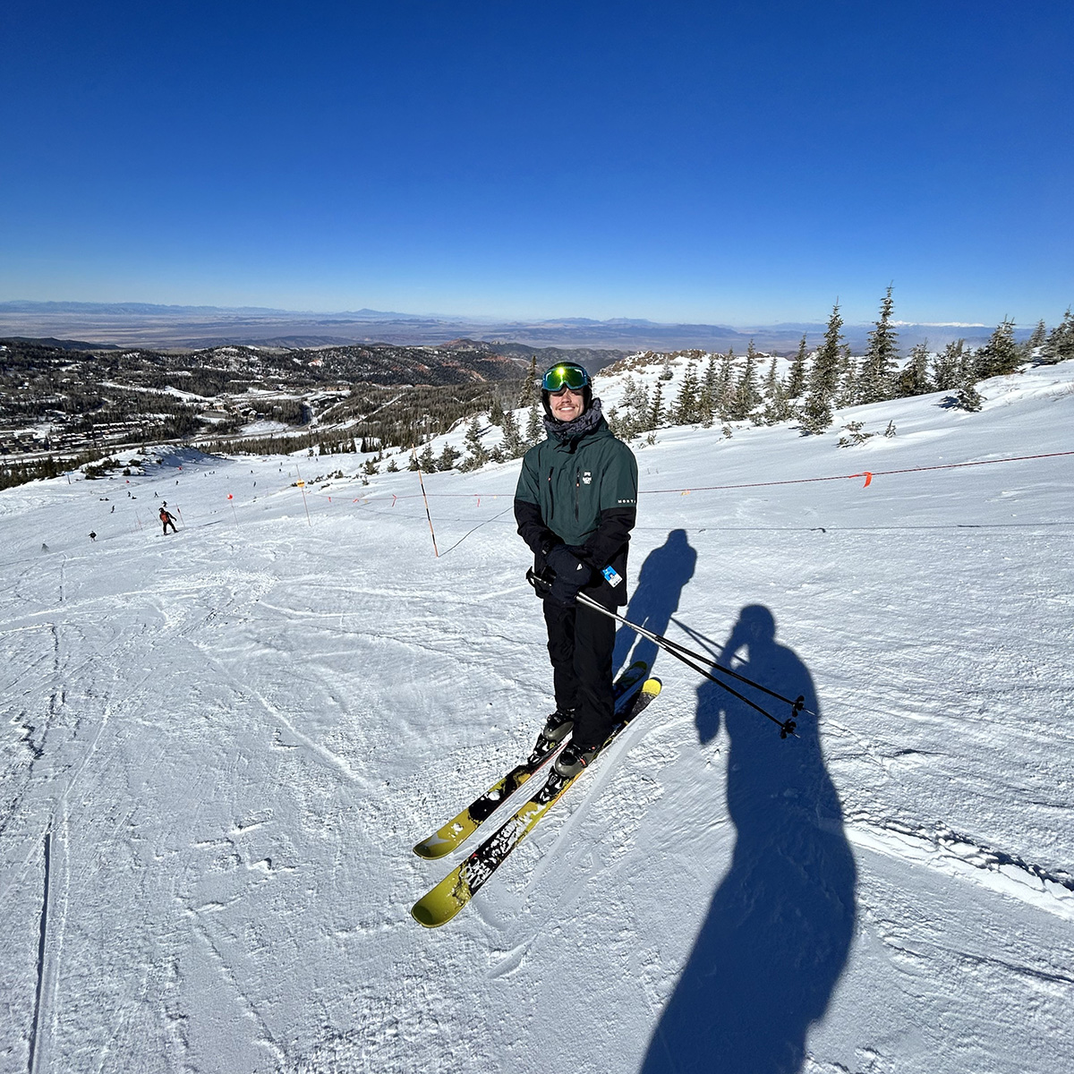 skiing brian head ski resort in utah with a montech jacket on