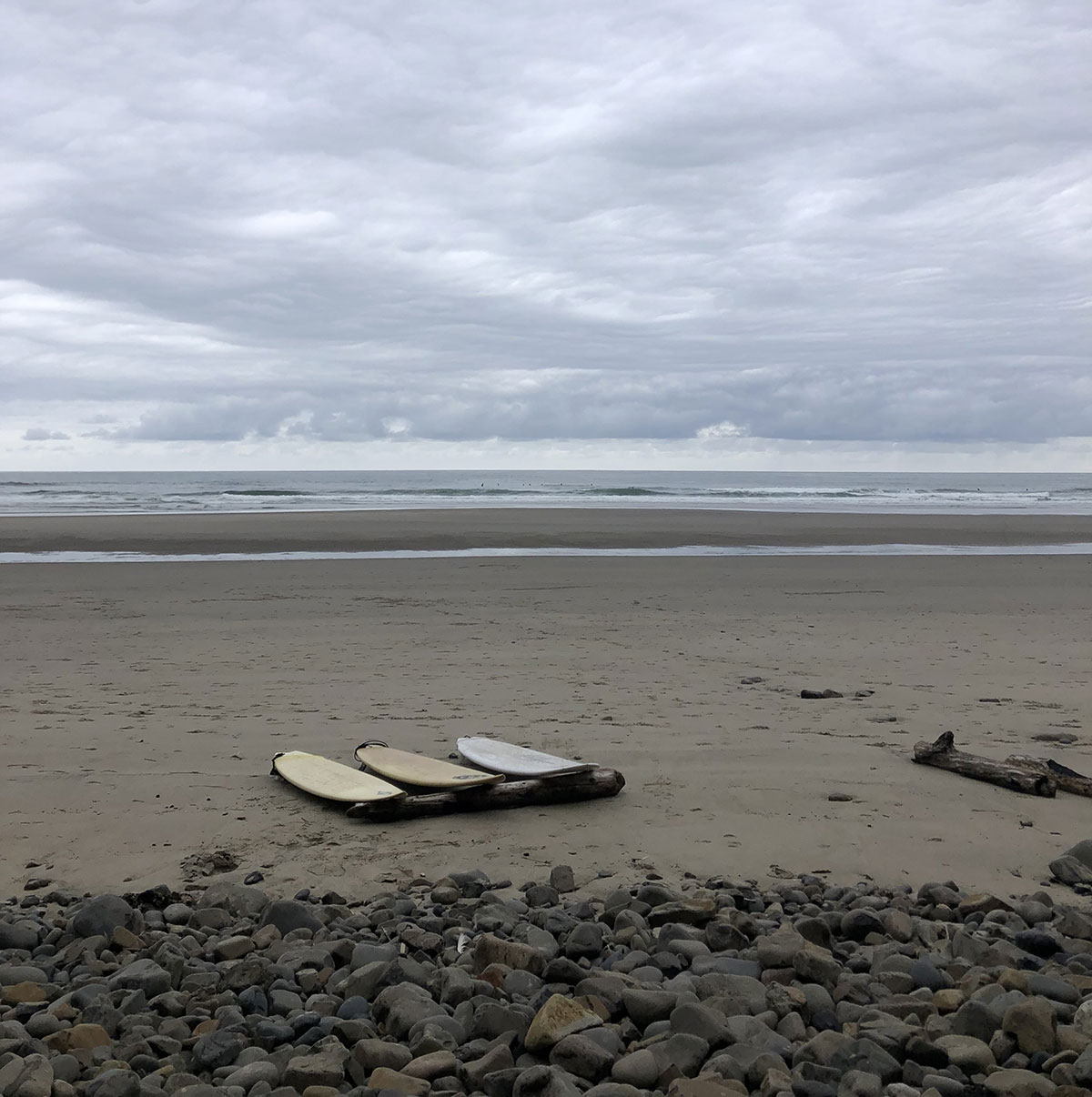 surf boards laying in the sand at the beach