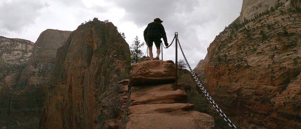 Hiking the chains on Angels Landing in Zion National Park