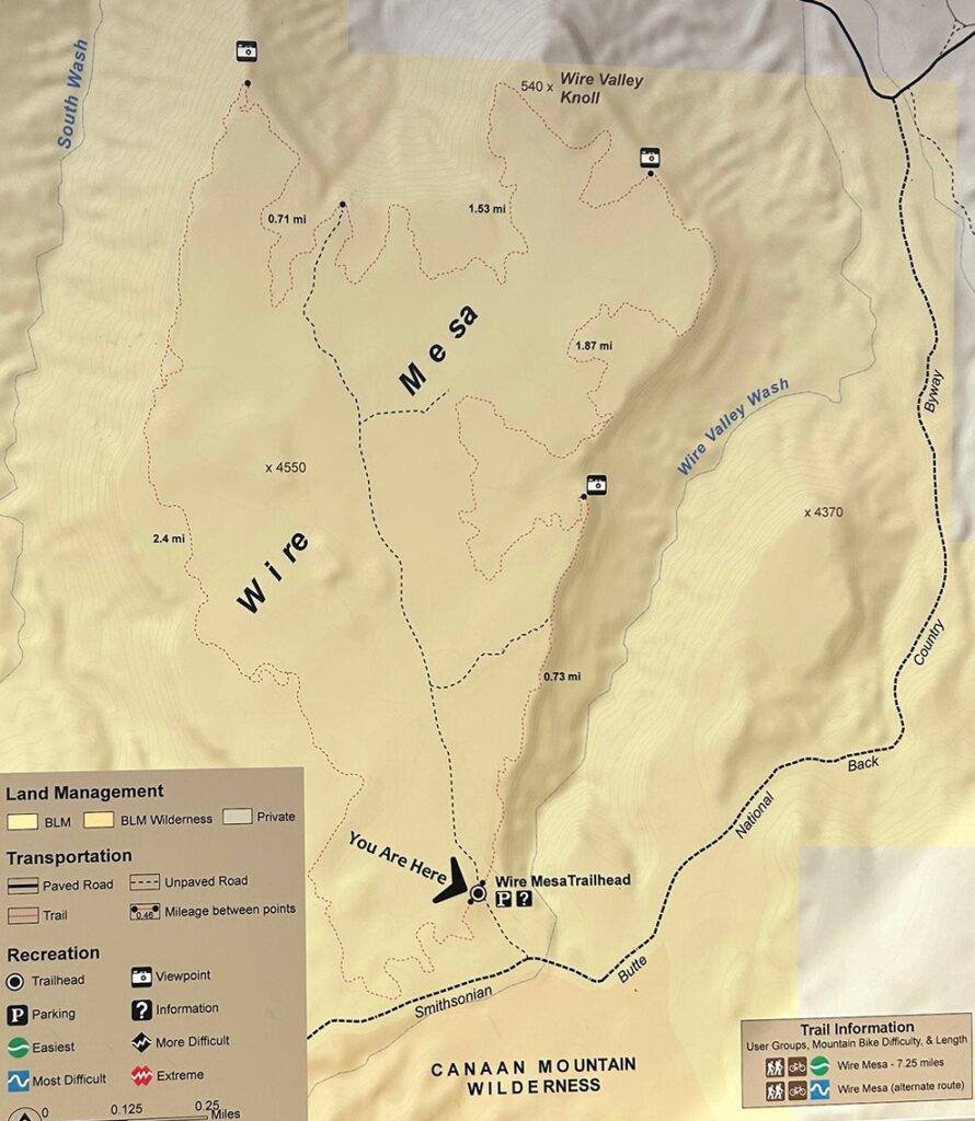 Trail map of the Wire Mesa mountain bike trail system near St. George, Utah